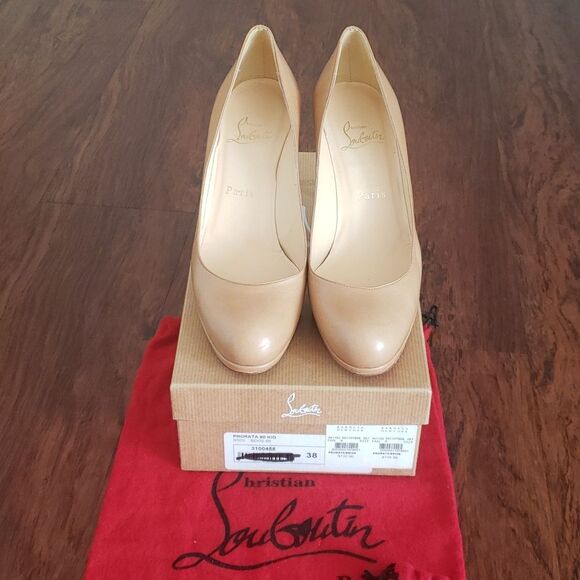 Christian Louboutin Red Bottom Chic Feminine Prorata 90 Kid Beige Pumps Size 38 - Picture 2 of 10